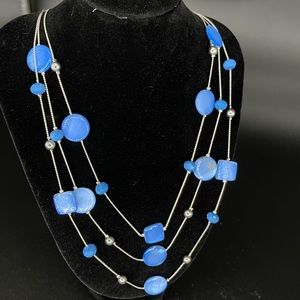 Gorgeous silver plated, blue glass necklace